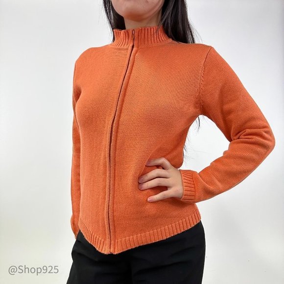 orange zip up sweater long sleeve - Picture 2 of 8